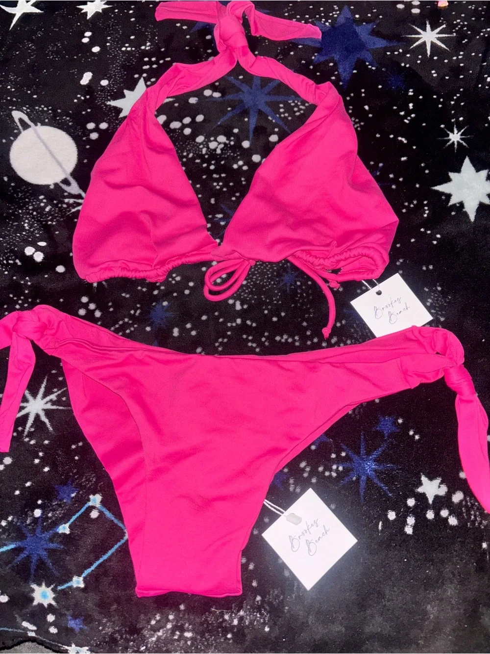 Bright Pink Girls' Tie-Side Bikini - Kids Swim Top XL bottom XL